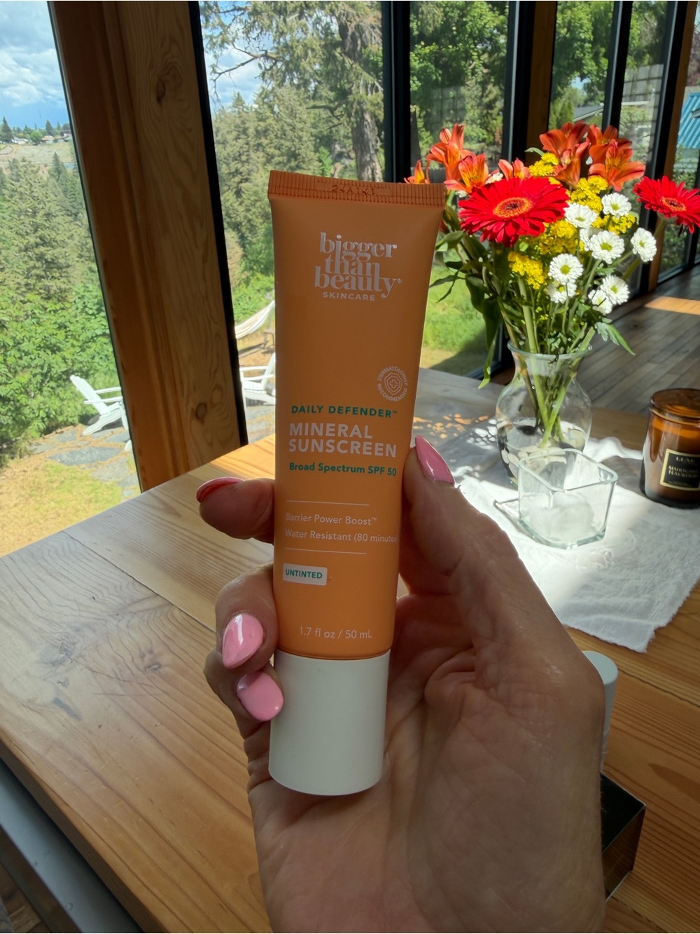 Bigger than Beauty. Untinted. Spf 50 Daily Defender Mineral Sunscreen.